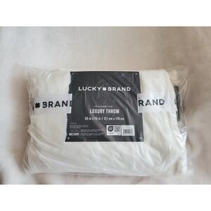 NEW Lucky‎ Brand Solid Rabbit Mink Faux Fur Throw Blanket Plush 50" x 70" White